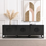 conifferism Modern Black Night Stand 24" Wide with Solid Wood Doors, Bedroom Nightstand 24" Tall Bedside Tables, Mid Century Vintage Fluted Sofa End Side Table Living Room conifferism