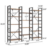 Tribesigns Vintage Brown Triple Wide 5-Shelf Etagere Bookcase - Industrial Style Wood and Metal Bookshelf for Home & Office Tribesigns
