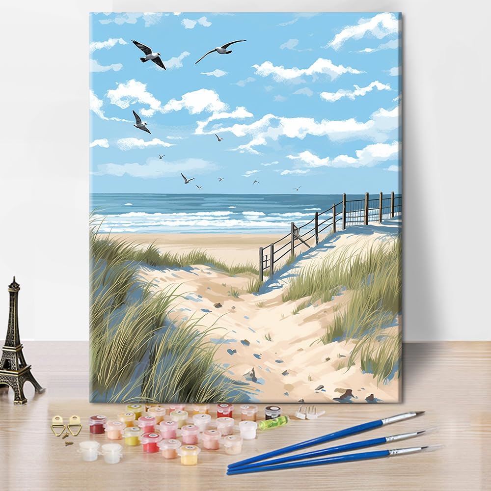 TUMOVO Paint by Numbers for Adults Beginner Beach Paint by Numbers Seagulls Adult Paint by Number Kits DIY Oil Painting for Adults Paint by Number Arts Craft for Home Wall Decor, 16 x20 Inch TUMOVO