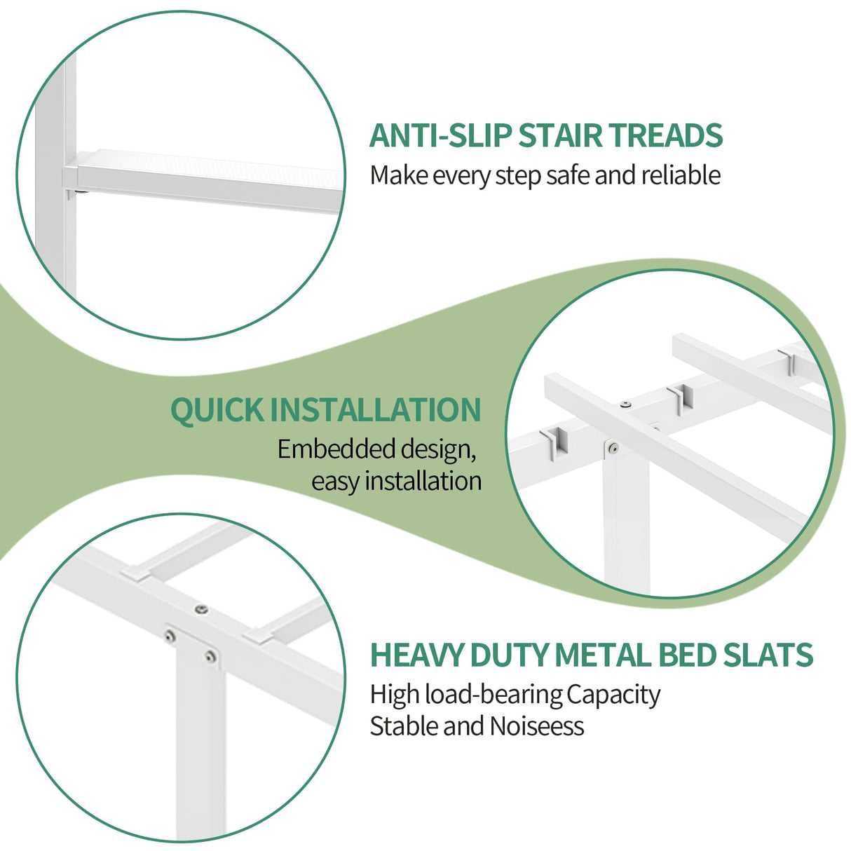 QUJEON Bunk Bed,Twin Over Twin Bunk Beds for Kids Teens Adults,Heavy Duty Metal Slats Bed Frame with Ladders and Guardrail,400 lbs Capacity,No Spring Box Required,White QUJEON