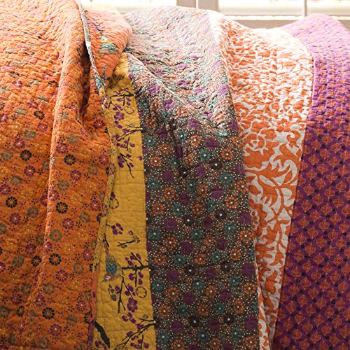 Lush Decor Royal Empire Reversible Cotton Quilt Set, 3 Piece Set Full/ Queen, Tangerine - Striped Bedding Set - Floral Quilt Queen Size - Orange Bedding - Boho Decor Lush Decor