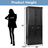 YOCONYO 72" Kitchen Pantry Cabinet, Freestanding Storage Cabinet with 4 Doors, Adjustable Shelves for Kitchen, Living Room and Dinning Room，Black YOCONYO