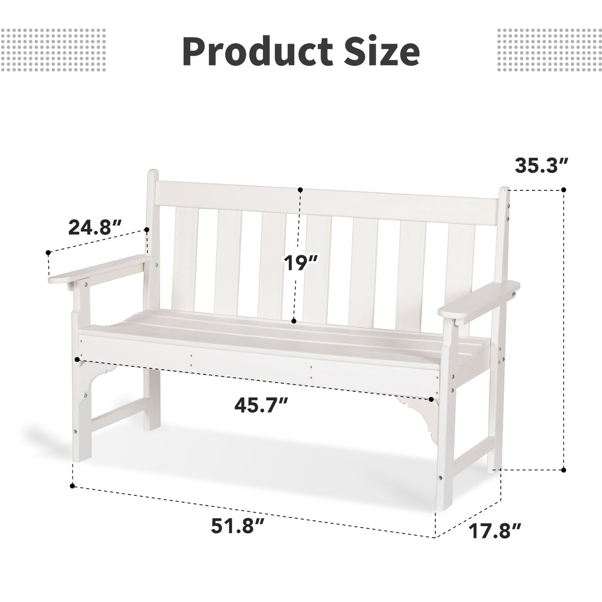 nalone Outdoor Bench, HDPE All Weather Patio Bench Load up to 800 Lbs, 2-Person Garden Bench Rot-Proof Fade Proof for Patio, Porch, and Park (White) nalone