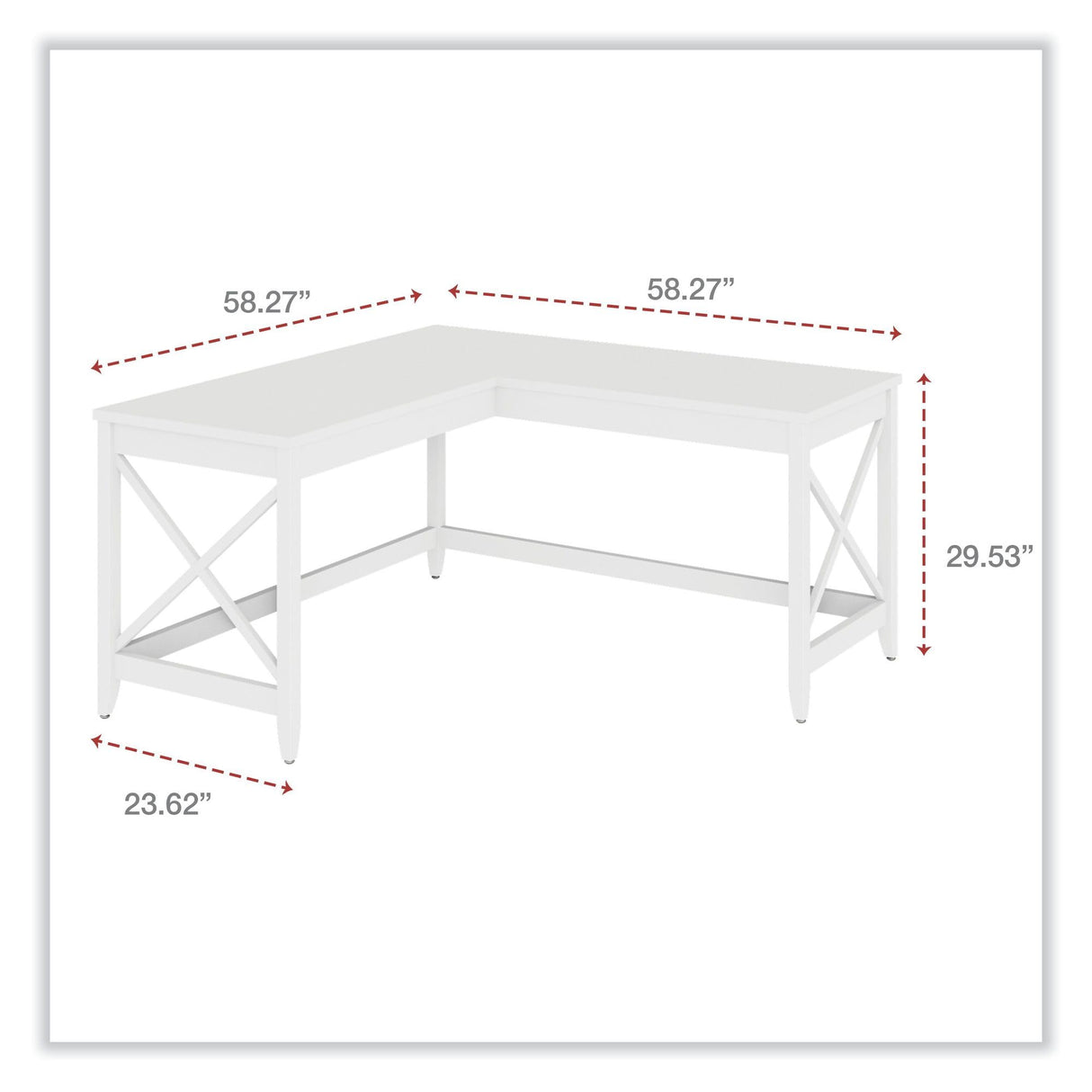 Workspace by Alera L-Shaped Farmhouse Desk, 58.27" x 58.27" x 29.53", White Alera