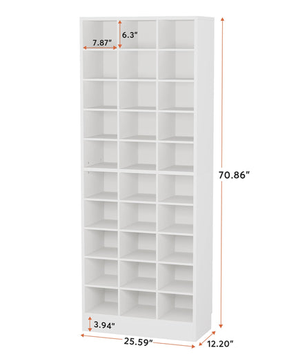 Tribesigns 10-Tier Shoe Storage Cabinet, White Wooden Shoe Rack with 30 Cubbies, Freestanding Tall Entryway Shoe Organizer for Closet, Entryway, Living Room