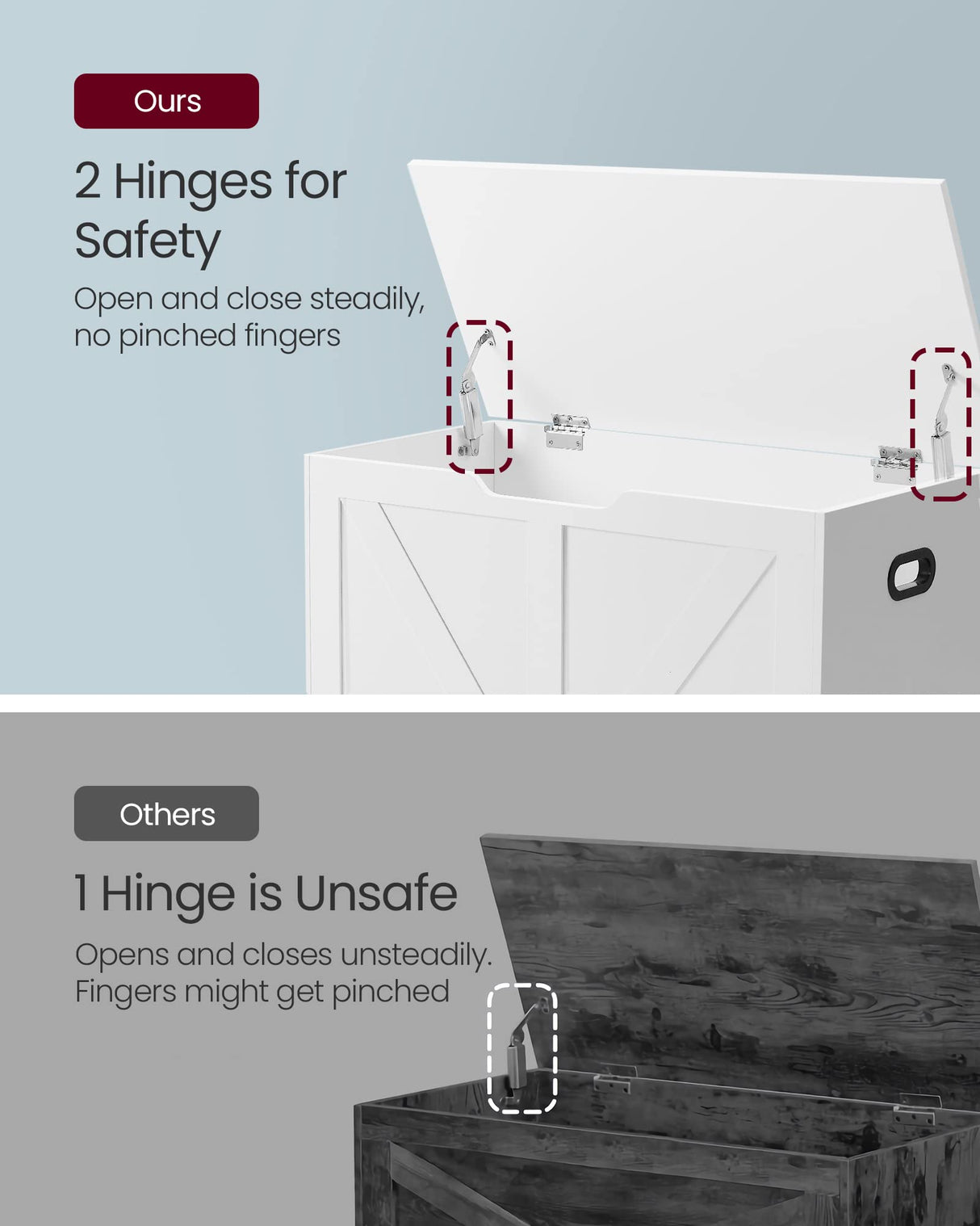 VASAGLE Storage Chest, Storage Trunk with 2 Safety Hinges, Storage Bench, Shoe Bench, Farmhouse Style, 15.7 x 31.5 x 18.1 Inches, for Entryway, Bedroom, Living Room, Cloud White ULSB062T14 VASAGLE