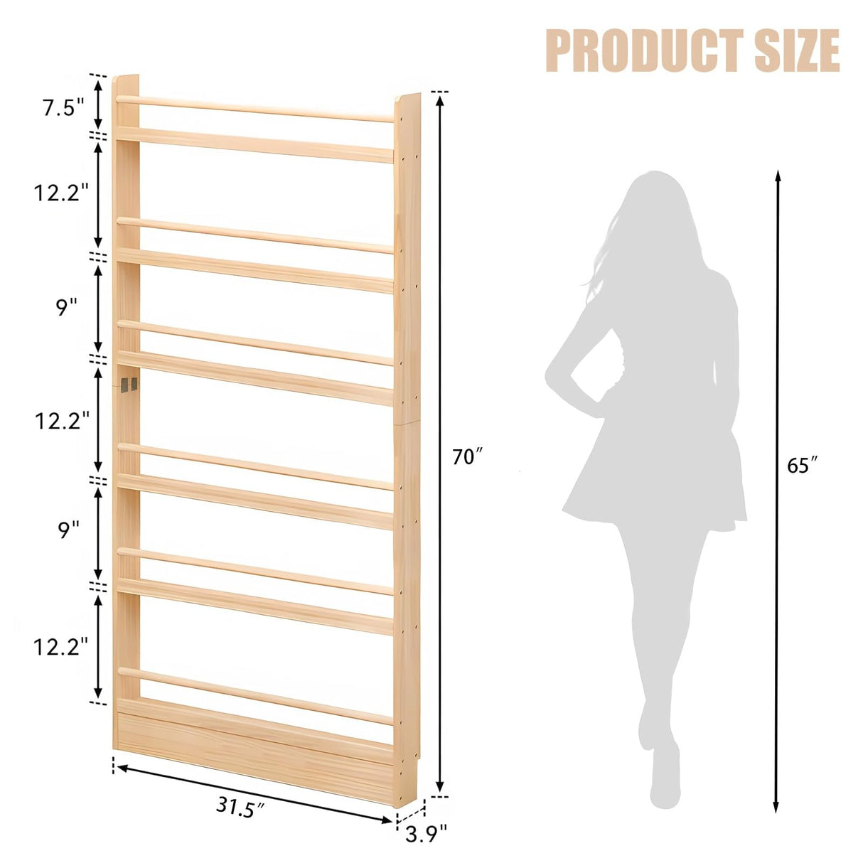 Orixal Bookshelf Behind The Door, Floor-Standing Children's Picture Book Rack, 6-Tier Wall-Mounted Bookcase, Wall-Mounted Cabinet for Home, Bedroom, Living Room, Office Orixal