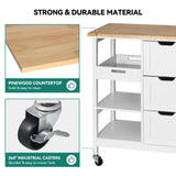 YITAHOME Small Solid Wood Top Kitchen Island Cart on Wheels with Storage, Rolling Portable Dining Room Serving Utility Carts Mobile Movable with 3 Drawers Cabinet, Oak & White YITAHOME