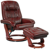 Benchmaster Kyle Ruby Red Swivel Faux Leather with Ottoman Recliner Chair Modern Armchair Ergonomic Push Manual Reclining Footrest Upholstered for Bedroom Living Room Reading Home Relax Office Benchmaster