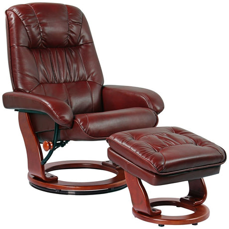 Benchmaster Kyle Ruby Red Swivel Faux Leather with Ottoman Recliner Chair Modern Armchair Ergonomic Push Manual Reclining Footrest Upholstered for Bedroom Living Room Reading Home Relax Office Benchmaster