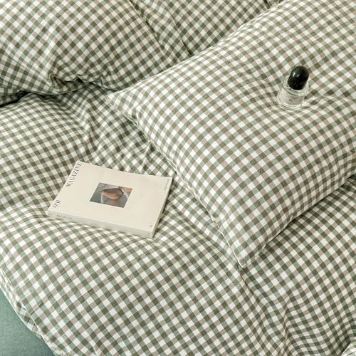 LifeTB Queen Comforter Set Green Gingham Comforter Modern Style Checkered Pattern Comforter Set Boho Grid Plaid Bedding Comforter Lightweight Fluffy Soft Grid Bedding Set Queen Size Breathable LifeTB