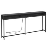 VASAGLE 70.9-Inch Console Table with Outlet and Shelves, Sofa Table with Charging Station, Behind Couch Table Skinny, Entryway Table for Hallway, Living Room, Charcoal Gray and Ink Black ULNT118B22 VASAGLE
