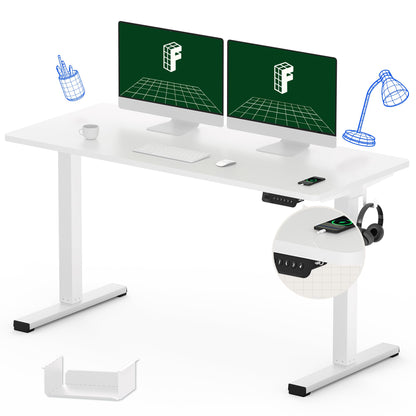 FLEXISPOT Electric Stand Up/ Standing Desk with 55 x 24 Splice Ergonomic Memory Controller Height Adjustable E150 (White Frame + 55" White Desktop) - WoodArtSupply