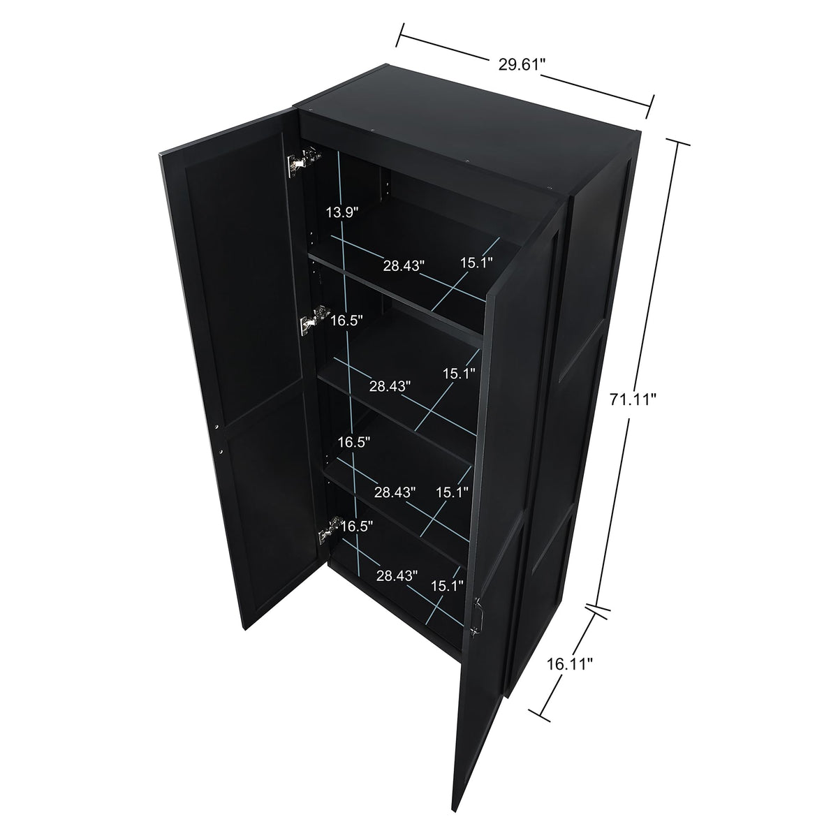 Manhattan Comfort Cornelia Modern Storage Cabinet with Doors and Shelves 2.0 - Tall Freestanding Wardrobe Closet with 4 Adjustable Cubbies for Bedroom or Linen Use, Set of 1, Black Manhattan Comfort
