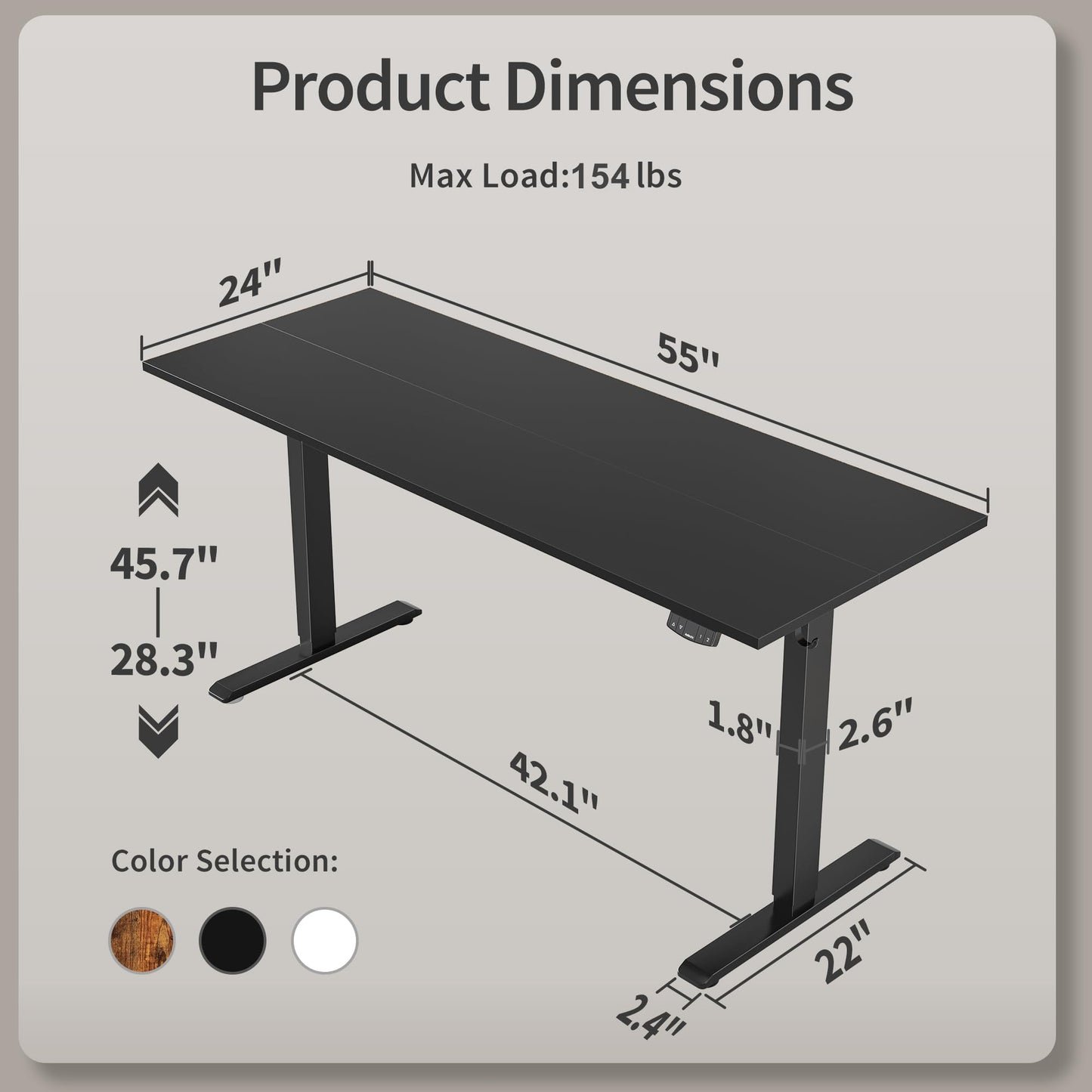 Agilestic Electric Standing Desk, 55 x 24 Inches Height Adjustable Desk, Sit Stand up Desk for Work Office Home, Ergonomic Rising Gaming Computer Table with Memory Preset, Black