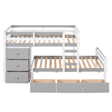 Bunk Bed Twin Over Twin with 6 Storage Drawers, Solid Wood Bunk Beds with Guardrails and Ladders for Kids Boys Girls Teens, No Box Spring Needed (Twin Over Twin Bunk Beds, Gray) Harper & Bright Designs