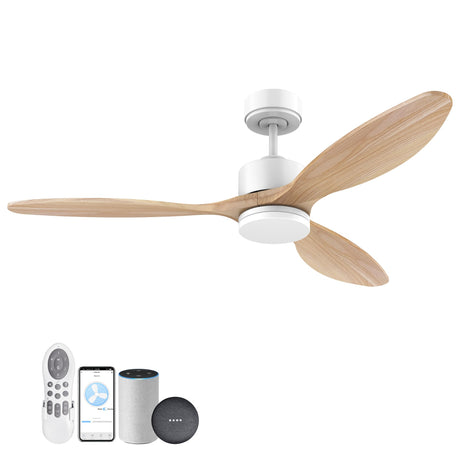 52” Wood Smart Ceiling Fans with Lights Remote,Quiet DC Motor,Outdoor Indoor Ceiling Fan Work with Alexa Google Voice App,Dimmable LED Light,6-Speed,Modern Farmhouse Ceiling Fans for Bedroom Patio cumilo
