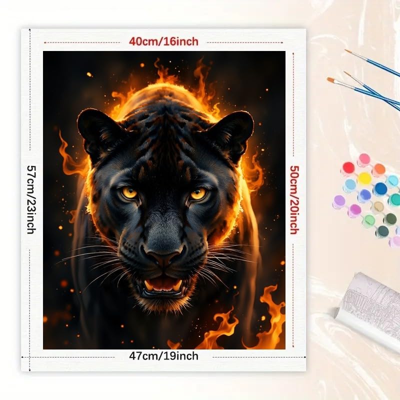 Black Panther Paint by Numbers Kit for Adults - DIY Fiery Panther Painting on Canvas 16x20 Inches, Acrylic Paint Set, Suitable for Beginners, Animal Art for Home Decoration or Gifts TAOPAOLAB