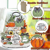 Uruney Fall Tiered Tray Decor, Green Farmhouse Pumpkin Tray Decorations, Gnome Truck Buffalo Plaid Wooden Signs Bead Garland, Rustic Thanksgiving Harvest Autumn Decorations for Home Table Shelf Uruney