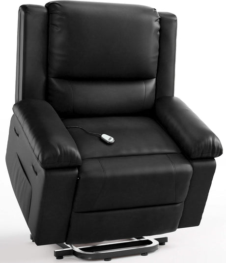 SLEKVERSA Power Lift Recliner Chair, Home Theater Seating with Lumbar Support, Faux PU Leather Recliner Sofa Adjustable Back and Legs, Elderly Power Recliner Chair for Living Room, Black SLEKVERSA