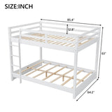 Queen Over Queen Bunk Bed with Ladders Solid Wood Bunk Beds with Guardrails Kids Bunk Bed Frame for Kids, Boys, Girls, No Spring Box Need, Pearly White Bellemave