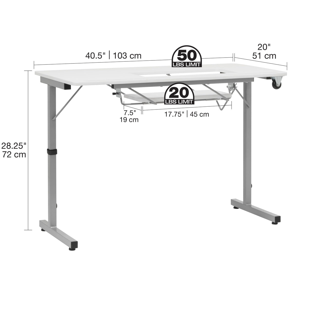 Rollaway II Compact Portable Folding Sewing Table, Silver/White Sew Ready