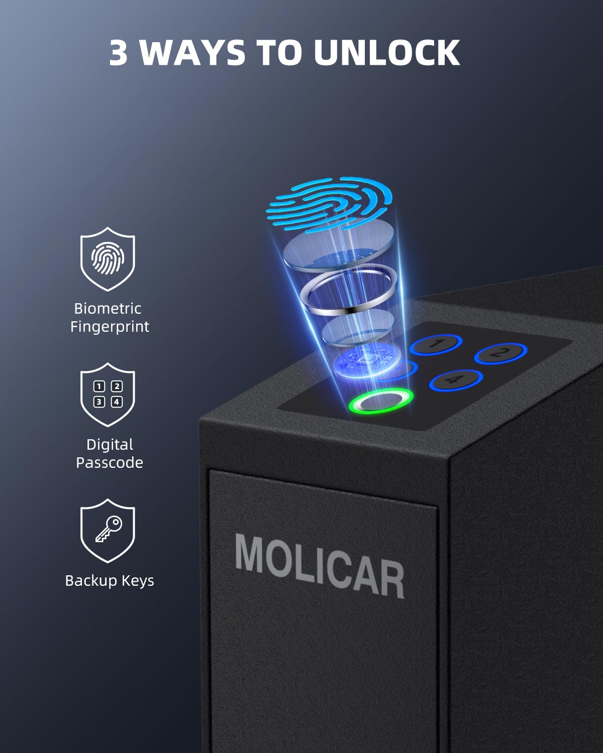 Biometric Gun Safe for Handgun Fingerprint 3 Ways Quick Access Slider Pistol Safe, Mounted Bedside Gun Lock Box for Nightstand, Bed, Desk, Wall, Dresser MOLICAR