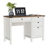 GlowVitaHome Farmhouse Executive Desk 45 inch Wood Computer Desk with 4 Drawers, Smart Charging Station, Home Office & Study Room Essential for Remote Workers, Professionals & Students.Antique White GlowVitaHome
