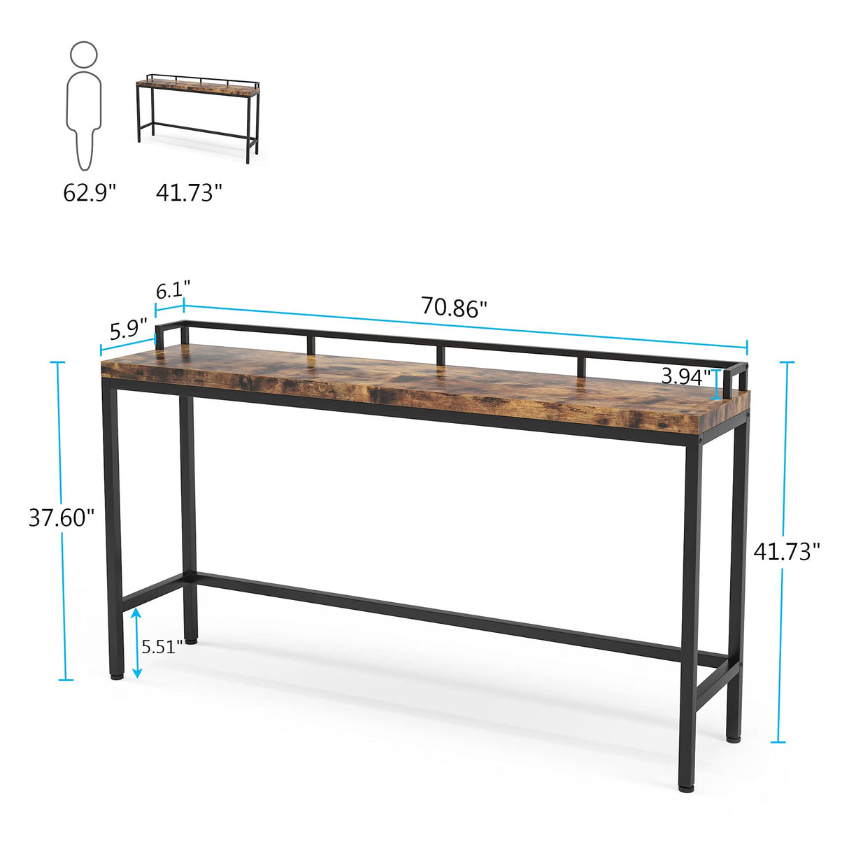 Tribesigns 70.9 inch Extra Long Sofa Table, Narrow Console Table Behind Couch, Rustic Industrial Entryway Table Skinny Hallway Table for Living Room Tribesigns