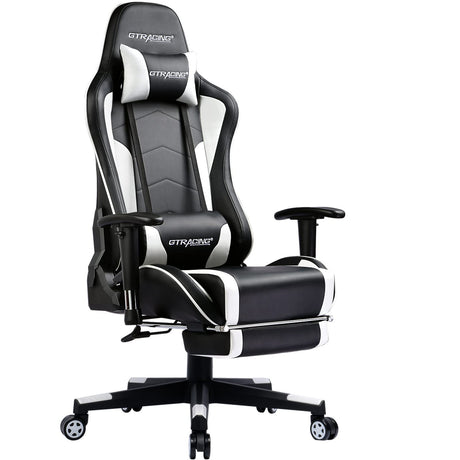 GTRACING Gaming Chair with Footrest Speakers Video Game Chair Bluetooth Music Heavy Duty Ergonomic Computer Office Desk Chair (White) GTRACING