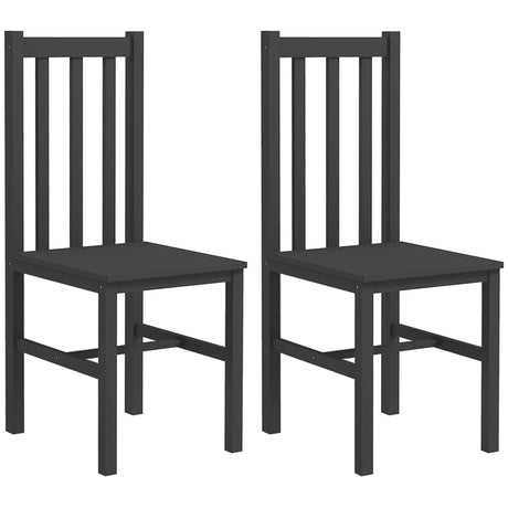 HOMCOM Dining Chairs, Set of 2 Farmhouse Kitchen & Dining Room Chairs with Slat Back, Pine Wood Seating for Living Room, Black HOMCOM