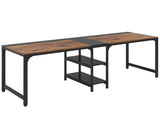 Tribesigns 90.55'' 2 Person Desk with Storage Shelves, Double Computer Desk with Spacious Desktop, Extra Long Study Writing Table Workstation for Home Office (Black & Brown) Tribesigns