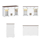 DAWNSPACES Enclosed Cat Litter Box Enclosure, Hidden Kitty Litter Furniture with 2 Large Drawers, 2 Glass Doors, LED Light and Cat Scratching Post DAWNSPACES