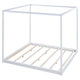 Merax Wooden Canopy Platform Bed Frame King Size Floor Bed/Mattress Foundation with Slat Support White Merax