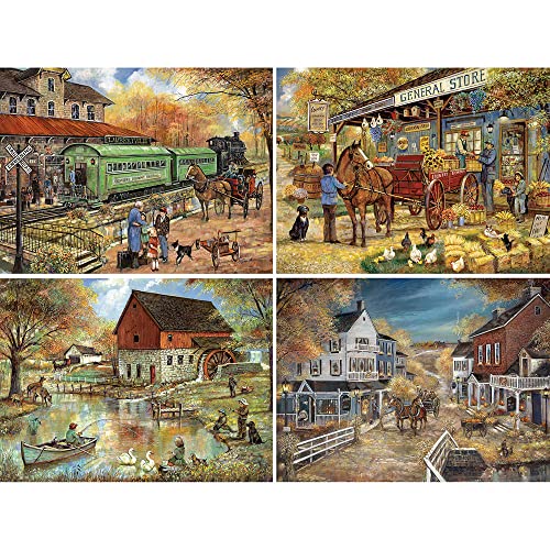 Bits and Pieces – 4-in-1 Multi-Pack 300 Piece Jigsaw Puzzles for Adults – Country Pond Harvest Café Home General Store Jigsaw Puzzles by Artist Ruane Manning, Completed Puzzle Size: 16" x 20" Bits and Pieces