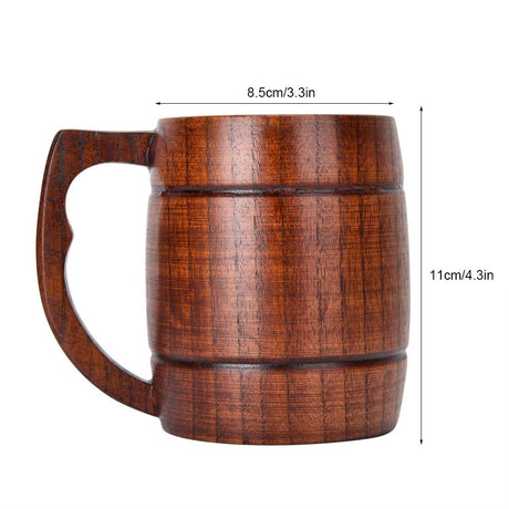 Wooden Beer Mug, Handmade Beer Mug 12oz (400 ml) Natural Solid Wood Drinking Cup Tea Cup for Beer, Coffee, Hot Drinks, Milk, Wine Wooden Tankard Gift Barrel HERCHR