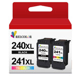 240XL 241XL Remanufactured Ink Cartridge Replacement for Canon PG-240 CL-241 PG240 CL241 XL Black Tri-Color Combo for MG3620 MG3600 TS5120 TS5100 MG3520 MG2120 MX452 MX532 MX472 MX512 Printer,2-Pack Relcolor