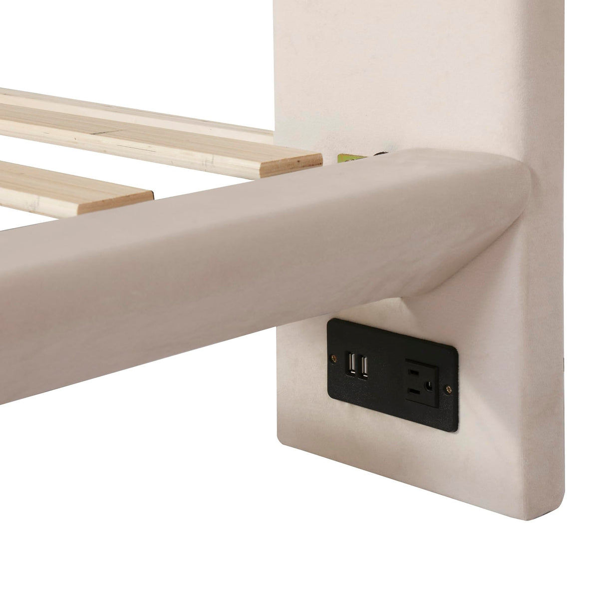 Merax Queen Size Velvet Floating Platform Bed with Sensor Light & USB Ports, Beige Merax