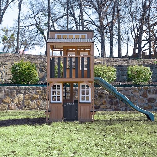 KidKraft Cliffbrook Wooden Outdoor Two-Story Playhouse with Slide KidKraft