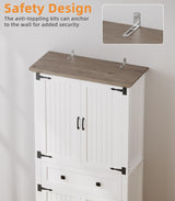 Memobarco 72" Kitchen Pantry Cabinet,Tall Storage Cabinet with 4 Doors Shelves,2 Cabinets,Drawer,Adjustable Shelves,Freestanding Cupboard for Kitchen,Dining Room,Living Room,Laundry,White+Gray Memobarco