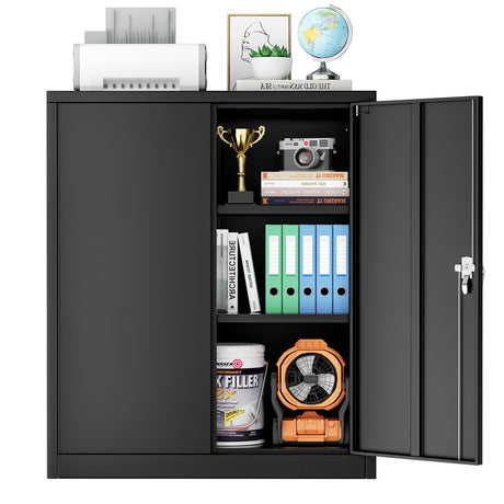 Superday 36" Locking Garage Storage Cabinet, Black Metal Storage Cabinet with Locking Doors and Adjustable Shelves, Steel Lockable Cabinets, Tool Cabinets for Home Office Garage School Superday