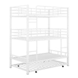 Metal Triple Bunk Bed Twin Over Twin Over Twin, Triple Bunk Bed with Trundle, 3-Tier Bunk Bed with 2 Ladders and Guardrails, Triple Bunk Beds for Kids(White Twin) Bellemave