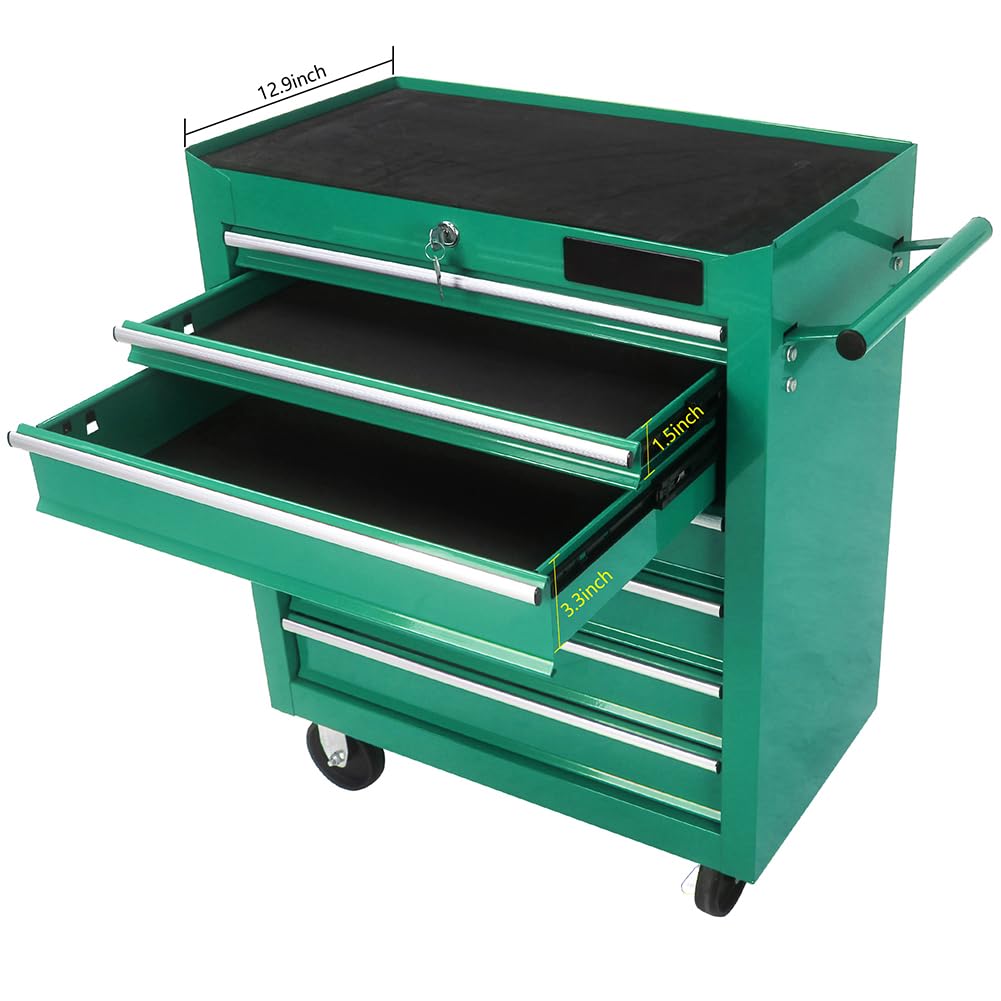 7 Drawer Rolling Tool Chest,Tool Cabinet on Wheels with Locking System,Rolling Tool Box Organizer Tool Case,Multifunctional Tool Cart Mechanic Tool Storage Cabinet for Garage,Wareh Green One  - WoodArtSupply