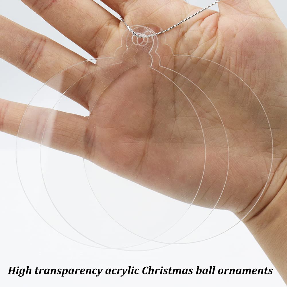 20Pcs 3 Inch Clear Blank Acrylic Christmas Ornaments 2024 Unfinished Round Acrylic Christmas Hanging Ornaments for Christmas Tree Decoration DIY Craft