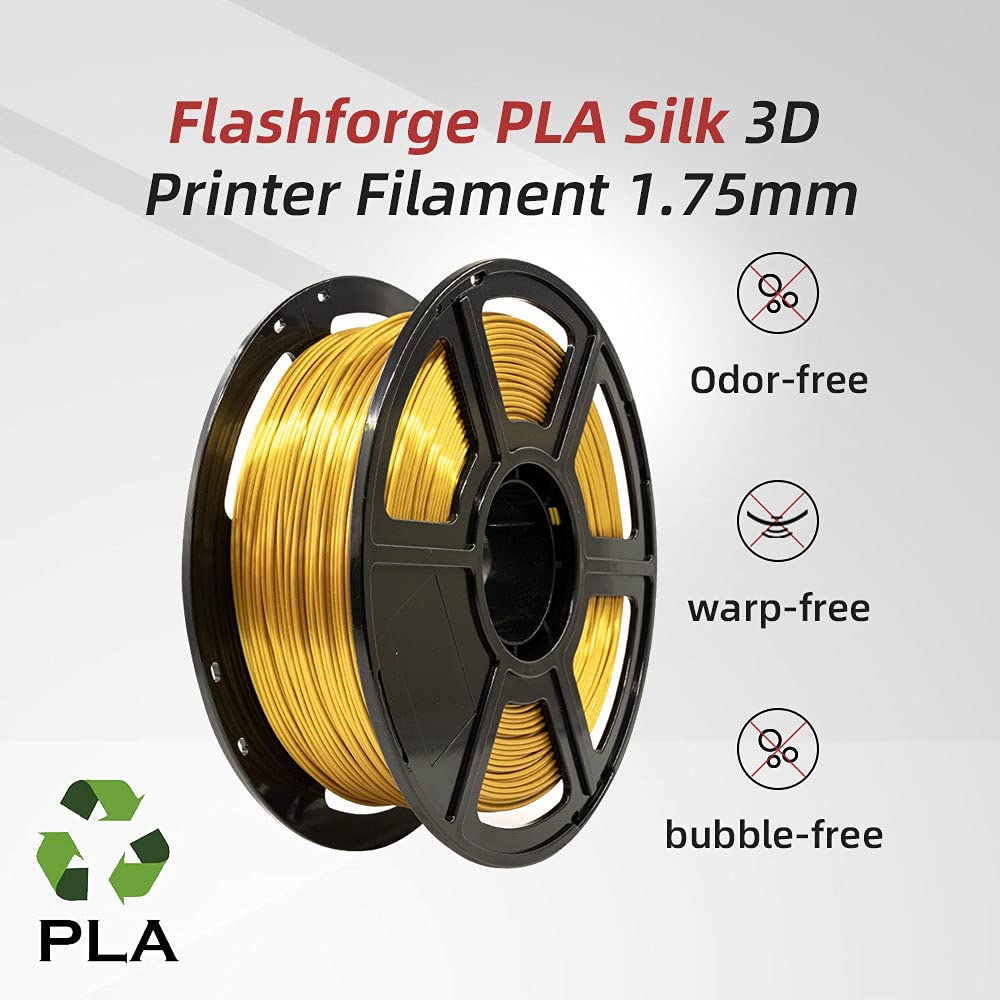 Flashforge 3D Printer Filament Silk PLA 1.75mm 1kg Spool-Dimensional Accuracy +/- 0.02mm (Gold) - WoodArtSupply