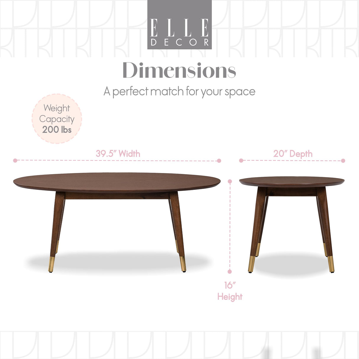 Elle Decor Clemintine Mid-Century Modern Living Room Furniture Collection, Oval Coffee Table, Walnut Brown Elle Decor