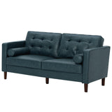 ACMEASE 67" Premium Faux Leather 2-Seater Sofa with 2 Bolster Pillows and Tufted Backrest, Mid-Century Modern Loveseat Sofa, Luxury Couch for Living Room, Bedroom, Office, Blue ACMEASE