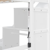 SOFTSEA Twin Size Gaming Loft Bed with Stairs and Desk, Wooden Loft Bed with Open Wardrobe, Storage Drawers & LED Lights for Kids Teens Adults, White SOFTSEA