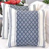 Oveesha Cotton Woven Designer Throw Pillow Cover (Color: Navy Blue/Cream White, 20 x 20 inches) Single Piece/Square Geometric Cushion Cover Oveesha