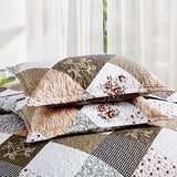 Dinjoy Floral Plaid Patchwork Quilt Set Twin Size, Reversible Brown Bedding Set Soft Microfiber Lightweight Bedspread Coverlet 3 Piece Fall Autumn Summer Use (68x86 inches) Dinjoy